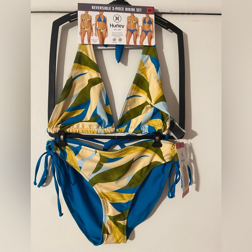 Hurley Reversible Bikini Set in Blue and Green